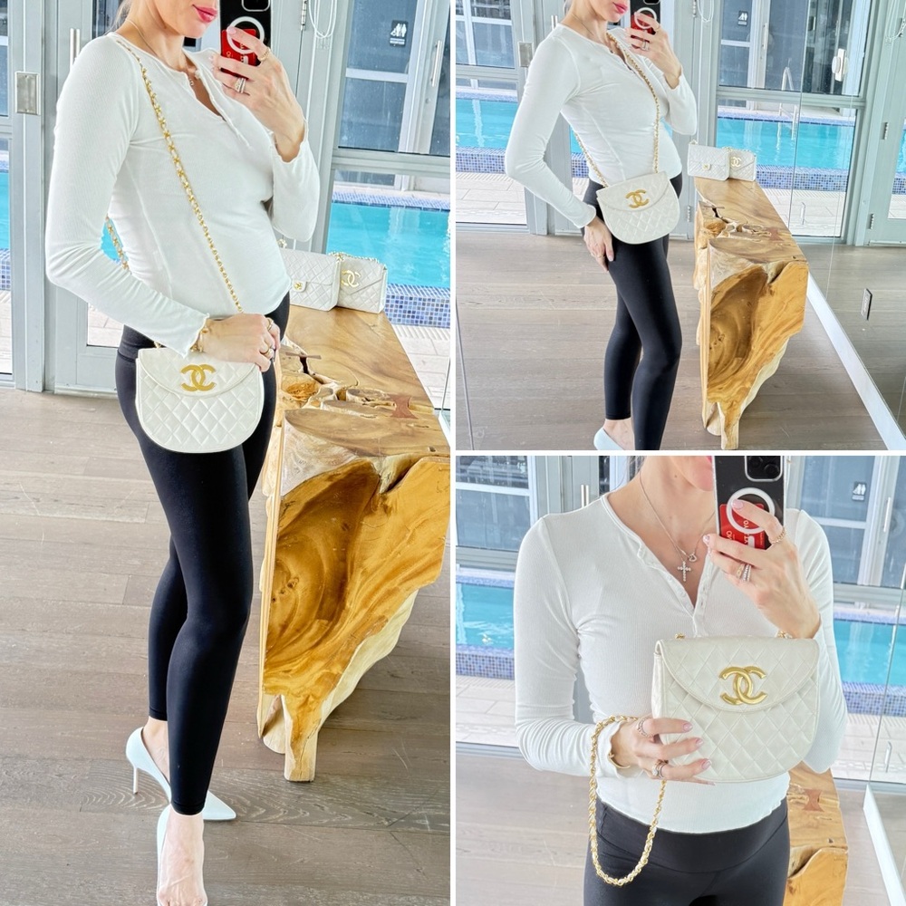 ❗️FINAL PRICE❗️LOT 1797 24K gold plated CHANEL vintage XL CC half moon flap bag - Picture 11 of 14